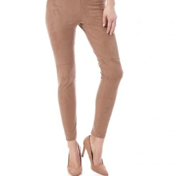 LYSSÉ Womens High Waist Vegan Suede Taupe Braided Leggings Size Small - Picture 1 of 8